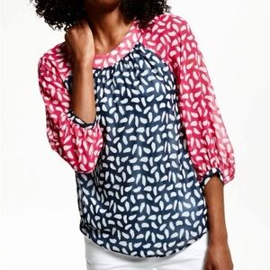 Boden Sylvie Raglan Sleeve Blouse Women’s Size 8 Colorful Popover Chiffon Sheer